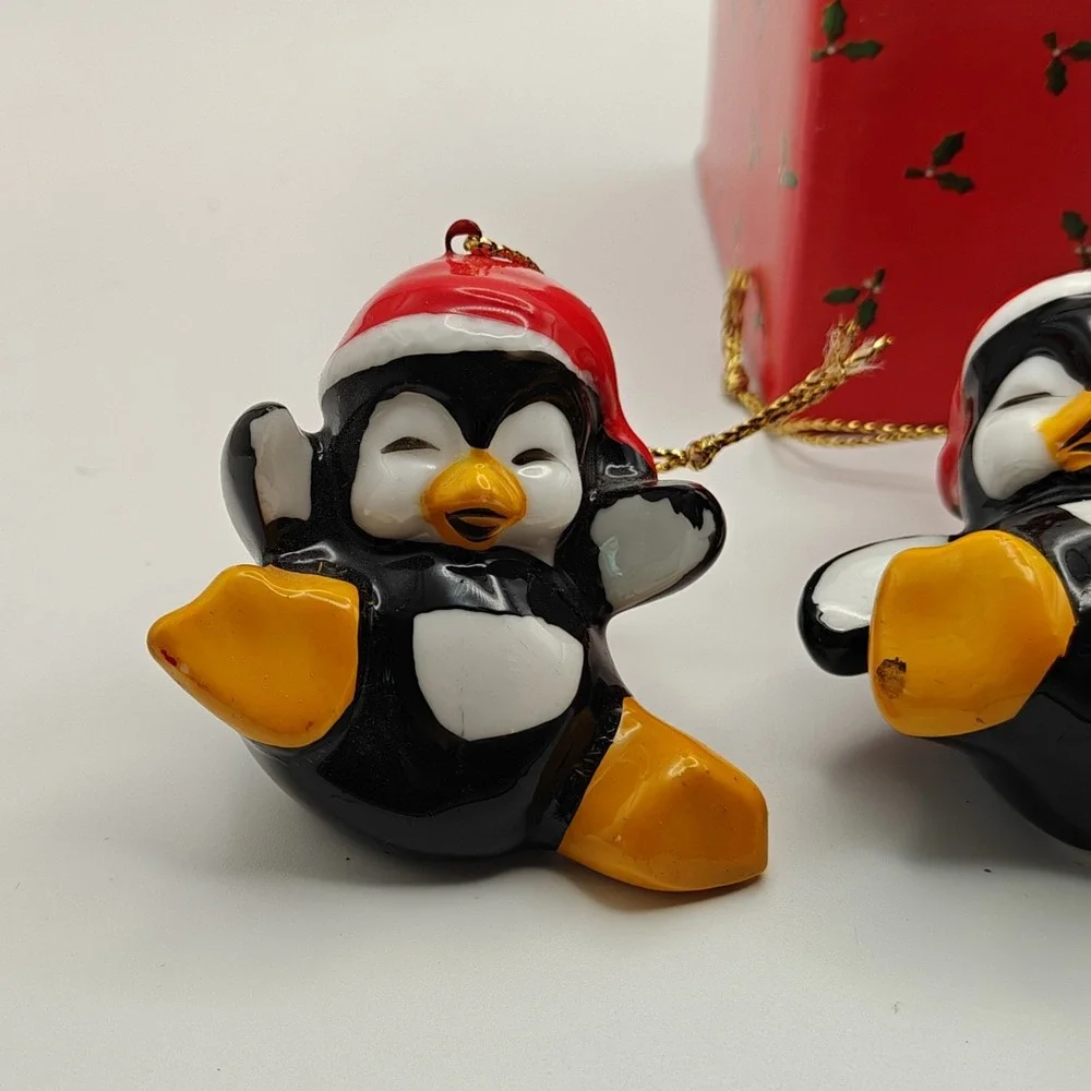 Christmas Around the World Playful Penguin 4pc Ceramic Hanging Ornaments 54-224